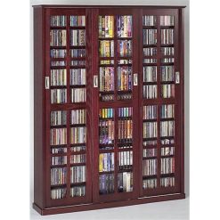 Leslie Dame MS 1050dc Mission Style Sliding Glass Door Multimedia Cabinet Dark Cherry