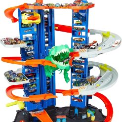 Hot Wheels City Robo T-Rex Ultimate Garage, Multi-level Multi-Play Mode, Stores 100 Plus 1:64 Scale Cars, Gift Idea for Kids 3 and Older