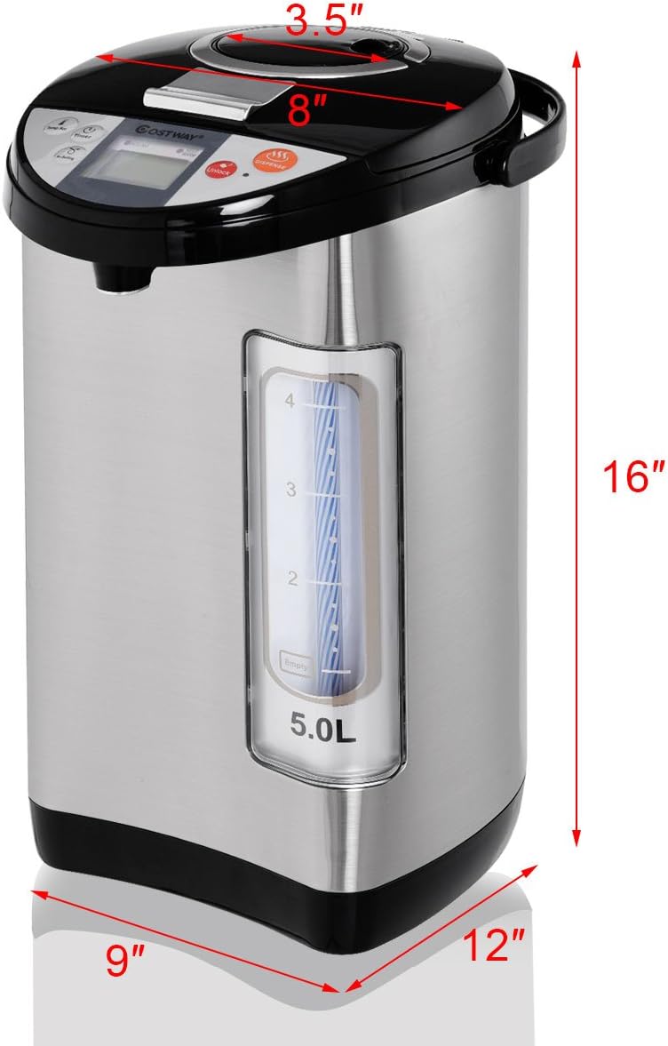 Costway Instant Electric Hot Water Boiler and Warmer, 5-Liter LCD Water Pot with 5 Stage Temperature Settings, Safety Lock to Prevent Spillage, Stainless Steel Hot Water Dispenser - Image 9