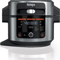 Ninja OL701 Foodi 14-in-1 SMART XL 8 Qt. Pressure Cooker Steam Fryer with SmartLid & Thermometer + Auto-Steam Release, that Air Fries, Proofs & More, 3-Layer Capacity, 5 Qt. Crisp Basket, Silver/Black