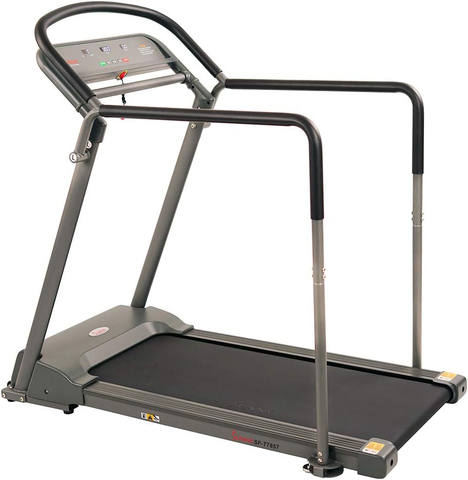 Sunny Health & Fitness Walking Treadmill with Low Wide Deck and Multi-Grip Handrails for Balance, 295 LB Max Weight – SF-T7857, Gray