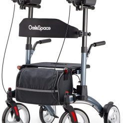 OasisSpace Upright Walker with Seat – Up Walker with Padded Armrest & Stand Up Handles, Ultra Folding Stand Up Rollator Walker for Seniors with 10?? Front Wheels