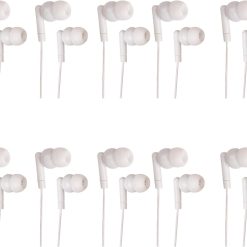 JustJamz Pearl Basic White Headphones 3.5mm Disposable Earphones Bulk Earbuds for Kids and Adults 50 Pack Pack of 2