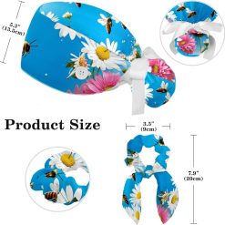Alternative view of Scrub Surgical Hat,Cycling Hat with Buttons and Cotton Sweatband,Peach Blossom Spring Butterfly