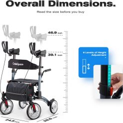 Alternative view of OasisSpace Upright Walker with Seat – Up Walker with Padded Armrest & Stand Up Handles, Ultra Folding Stand Up Rollator Walker for Seniors with 10?? Front Wheels