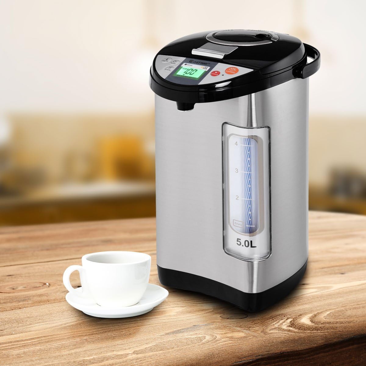 Costway Instant Electric Hot Water Boiler and Warmer, 5-Liter LCD Water Pot with 5 Stage Temperature Settings, Safety Lock to Prevent Spillage, Stainless Steel Hot Water Dispenser - Image 3